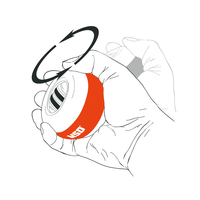 Illustration of a wrist rotating in a circular motion to speed up the NSD Spinner rotor