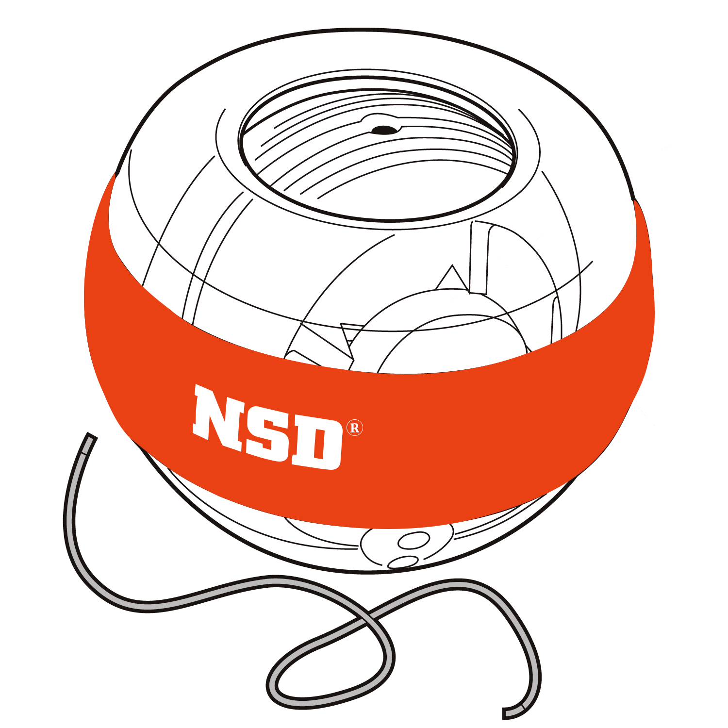 Illustration of a pull-up string NSD Spinner with its starter string