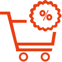 Shopping cart with a percent sign icon